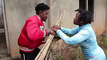 A blind woman went to fetch some firewood in the bush, a village prince came to help her then took her home for a nice fuck